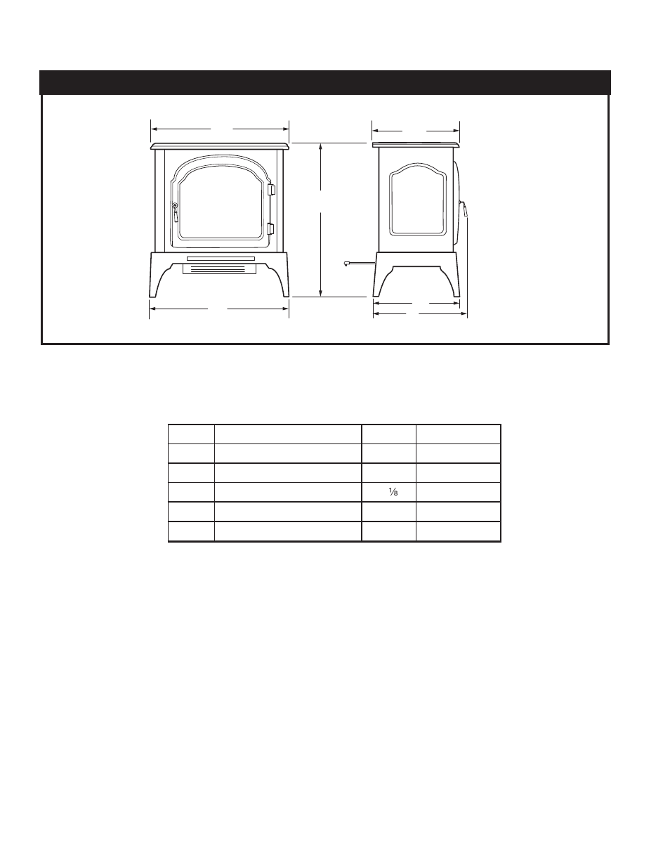 Stove dimensions | Century HES60 User Manual | Page 4 / 8