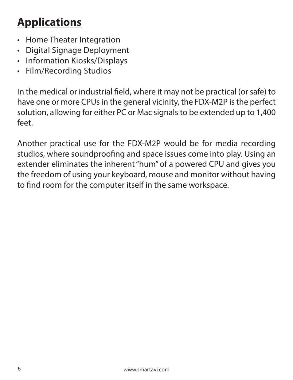 Applications | Smart Avi FDX-M2P User Manual | Page 6 / 8