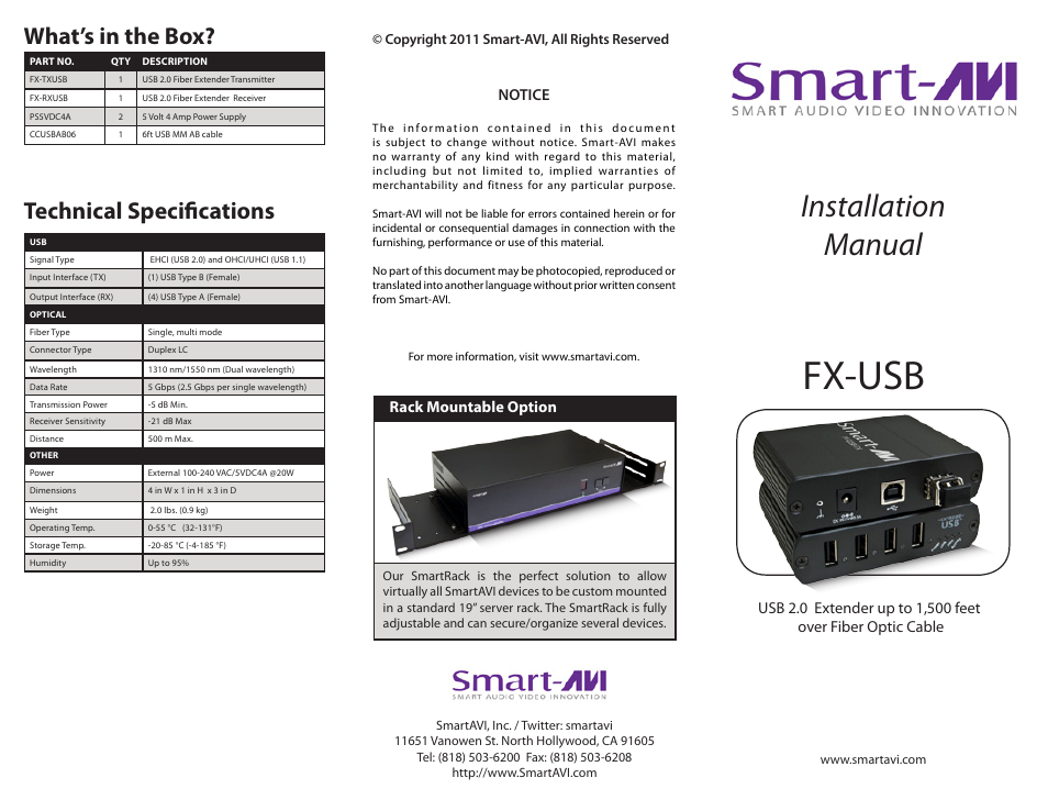 Smart Avi FX-USB User Manual | 2 pages