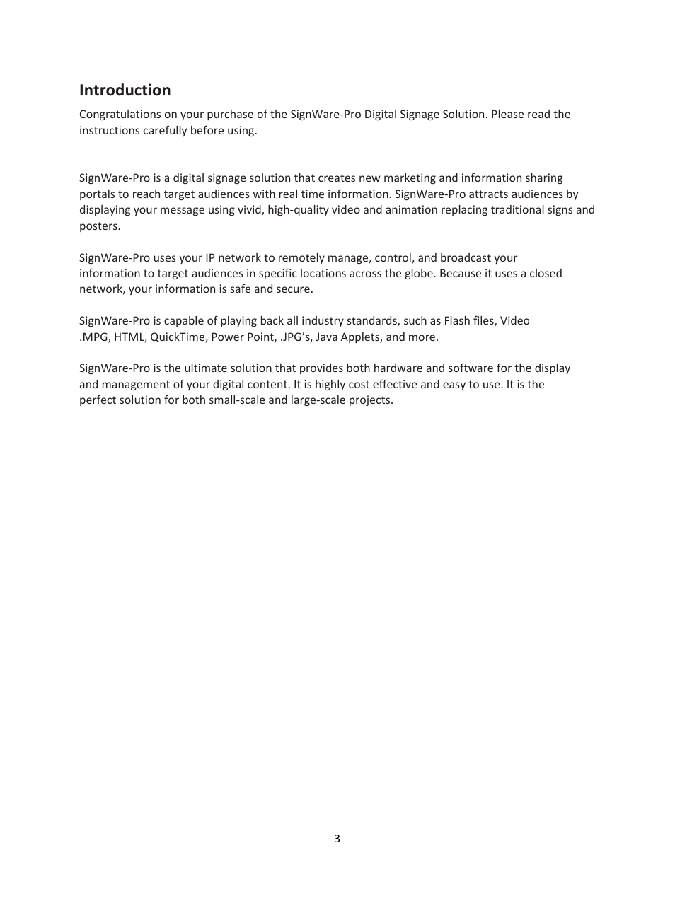 Introduction | Smart Avi SignWare-Pro User Manual | Page 3 / 43