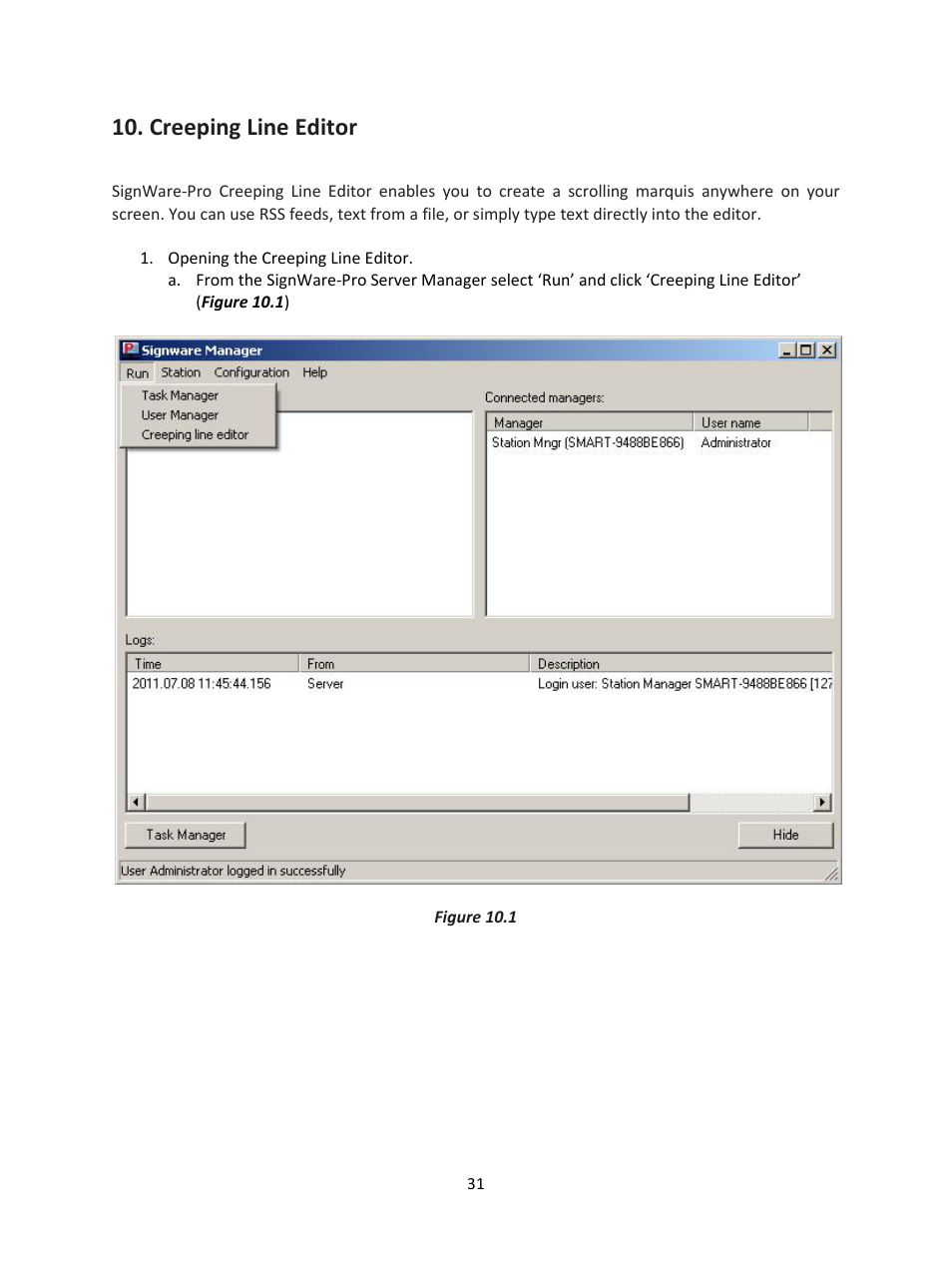 Creeping line editor | Smart Avi SignWare-Pro User Manual | Page 31 / 43