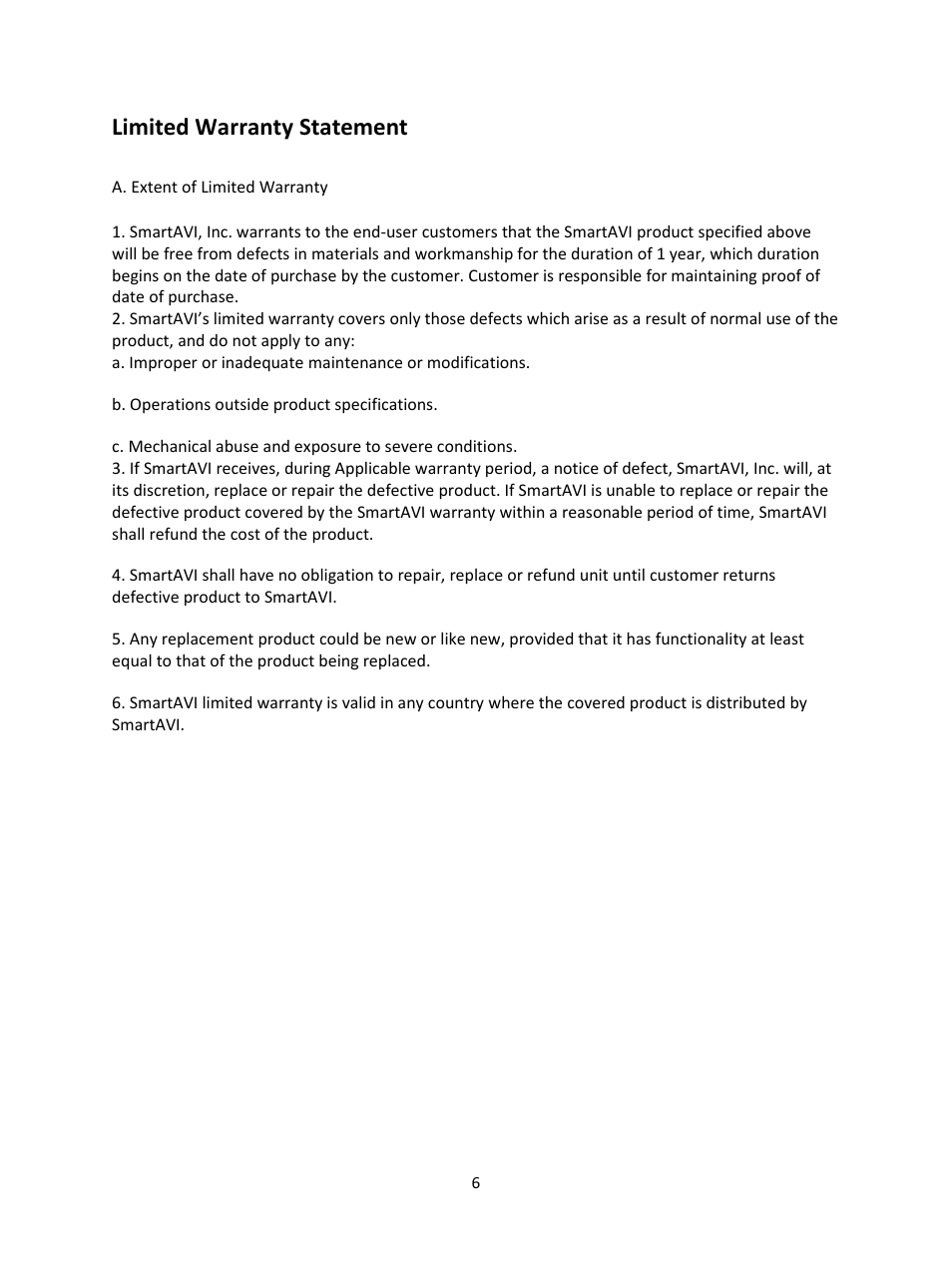 Limited warranty statement | Smart Avi SignWare-Pro User Manual | Page 6 / 43