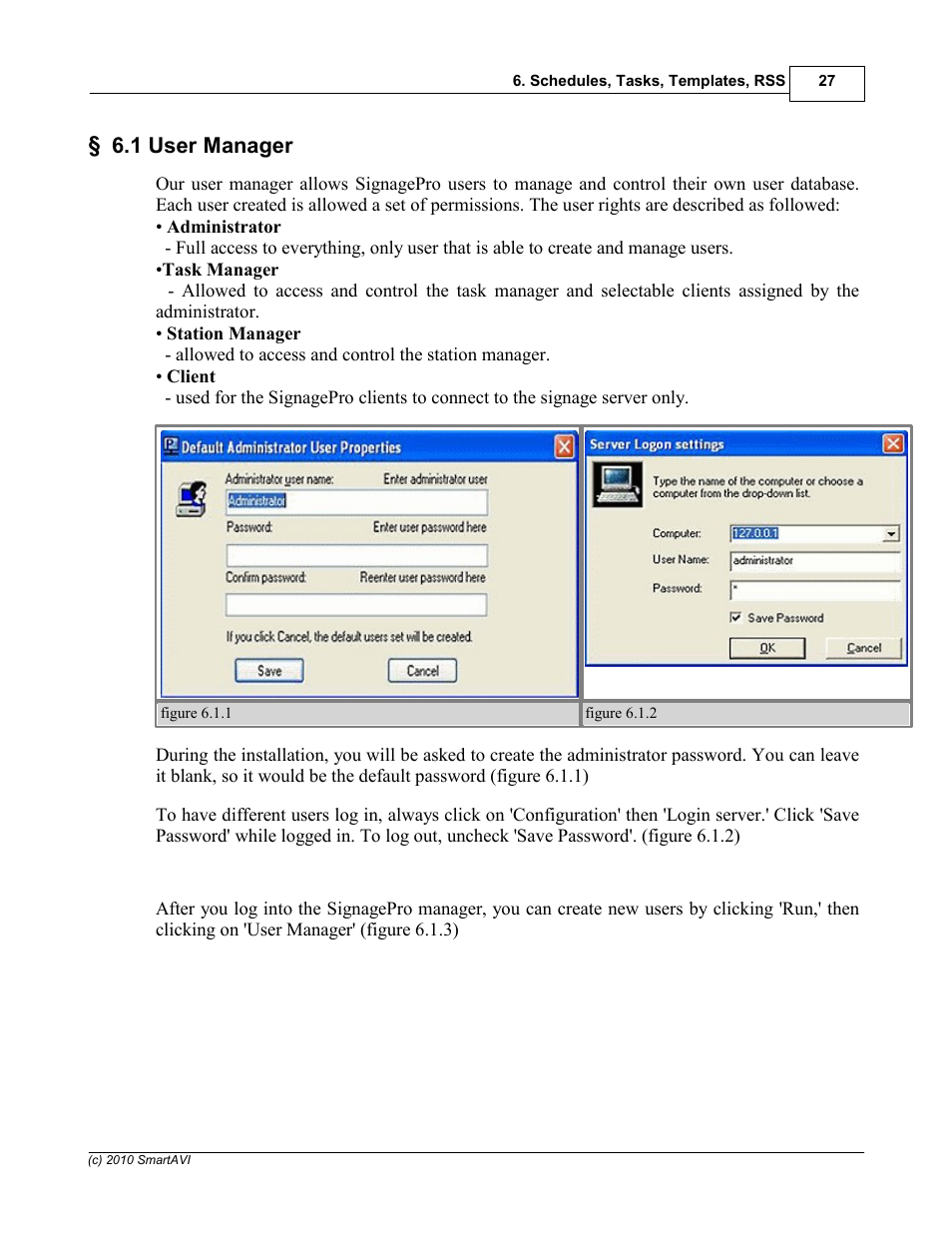 1 user manager | Smart Avi SignagePro User Manual | Page 31 / 108