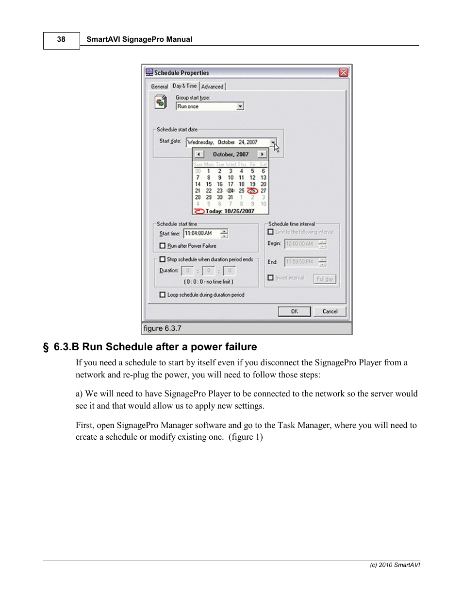 B run schedule after a power failure | Smart Avi SignagePro User Manual | Page 42 / 108