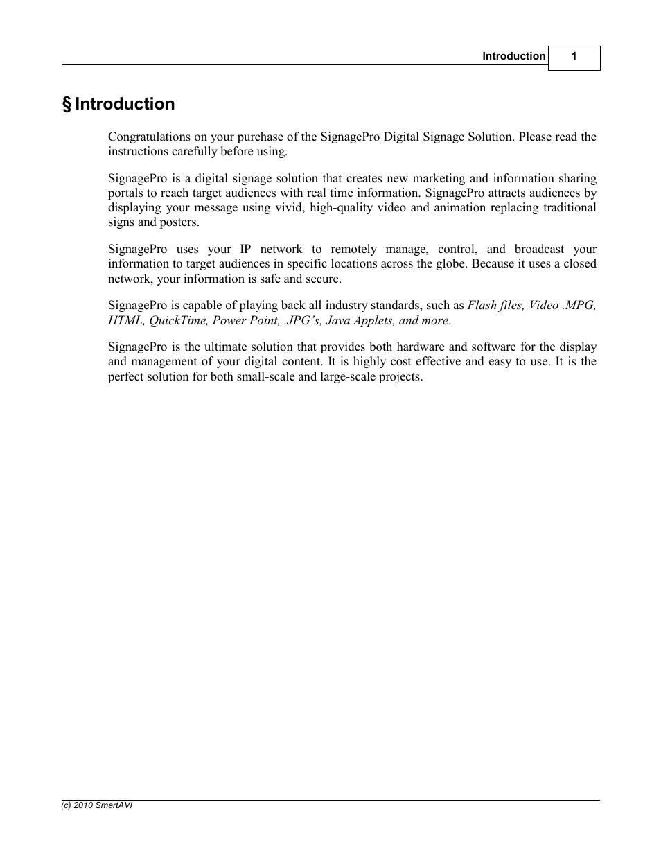 Introduction | Smart Avi SignagePro User Manual | Page 5 / 108