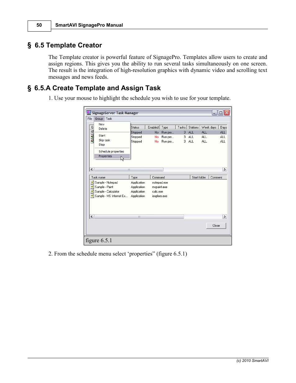 5 template creator, A create template and assign task | Smart Avi SignagePro User Manual | Page 54 / 108