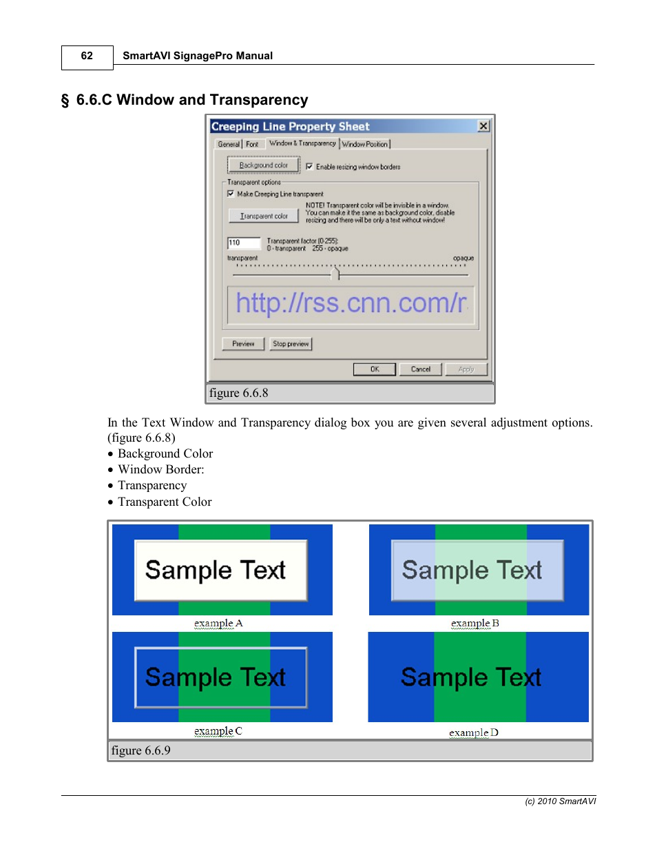 C window and transparency | Smart Avi SignagePro User Manual | Page 66 / 108