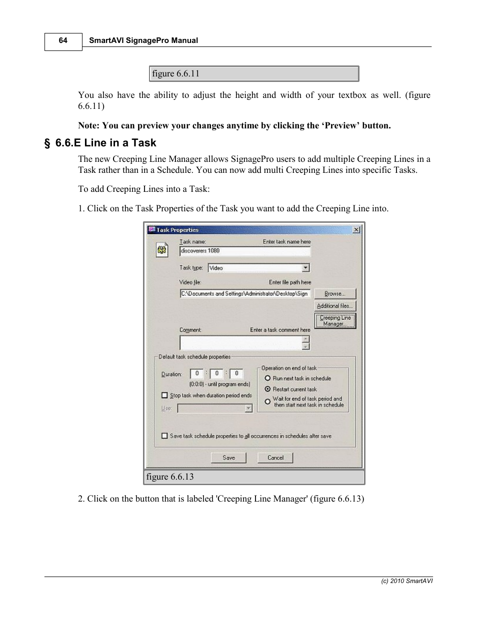 E line in a task | Smart Avi SignagePro User Manual | Page 68 / 108