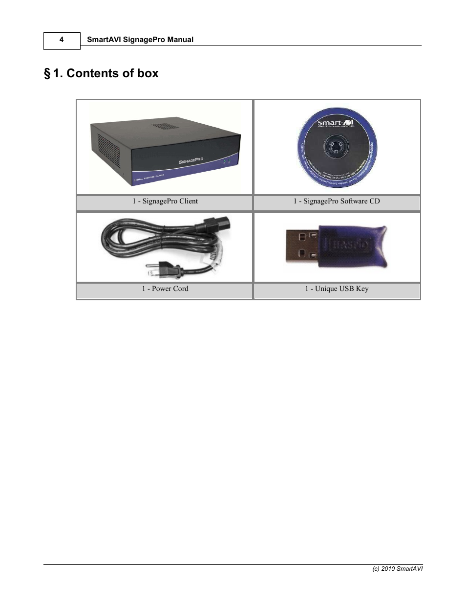 Contents of box | Smart Avi SignagePro User Manual | Page 8 / 108