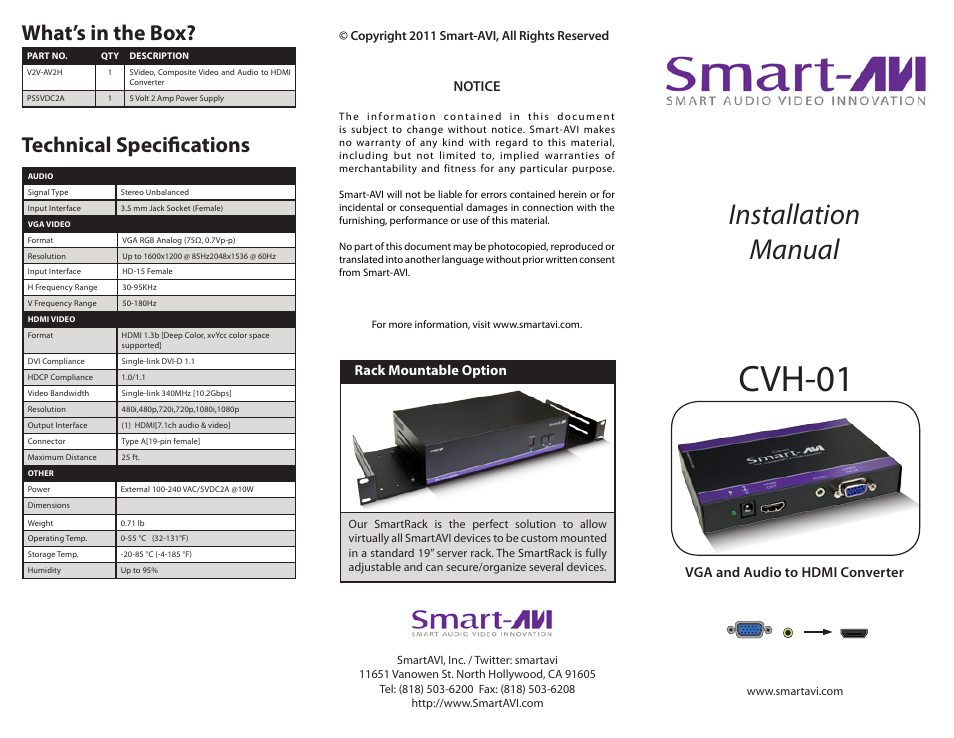 Smart Avi CVH-01 User Manual | 2 pages