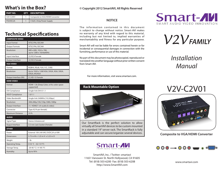 Smart Avi V2V-C2V-01 User Manual | 2 pages