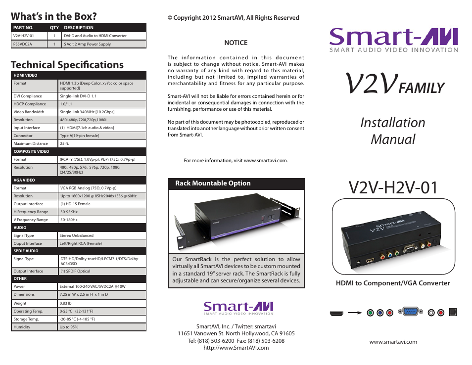 Smart Avi V2V-H2V-01 User Manual | 2 pages