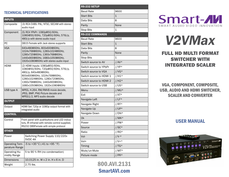 Smart Avi V2V-MAX User Manual | 2 pages