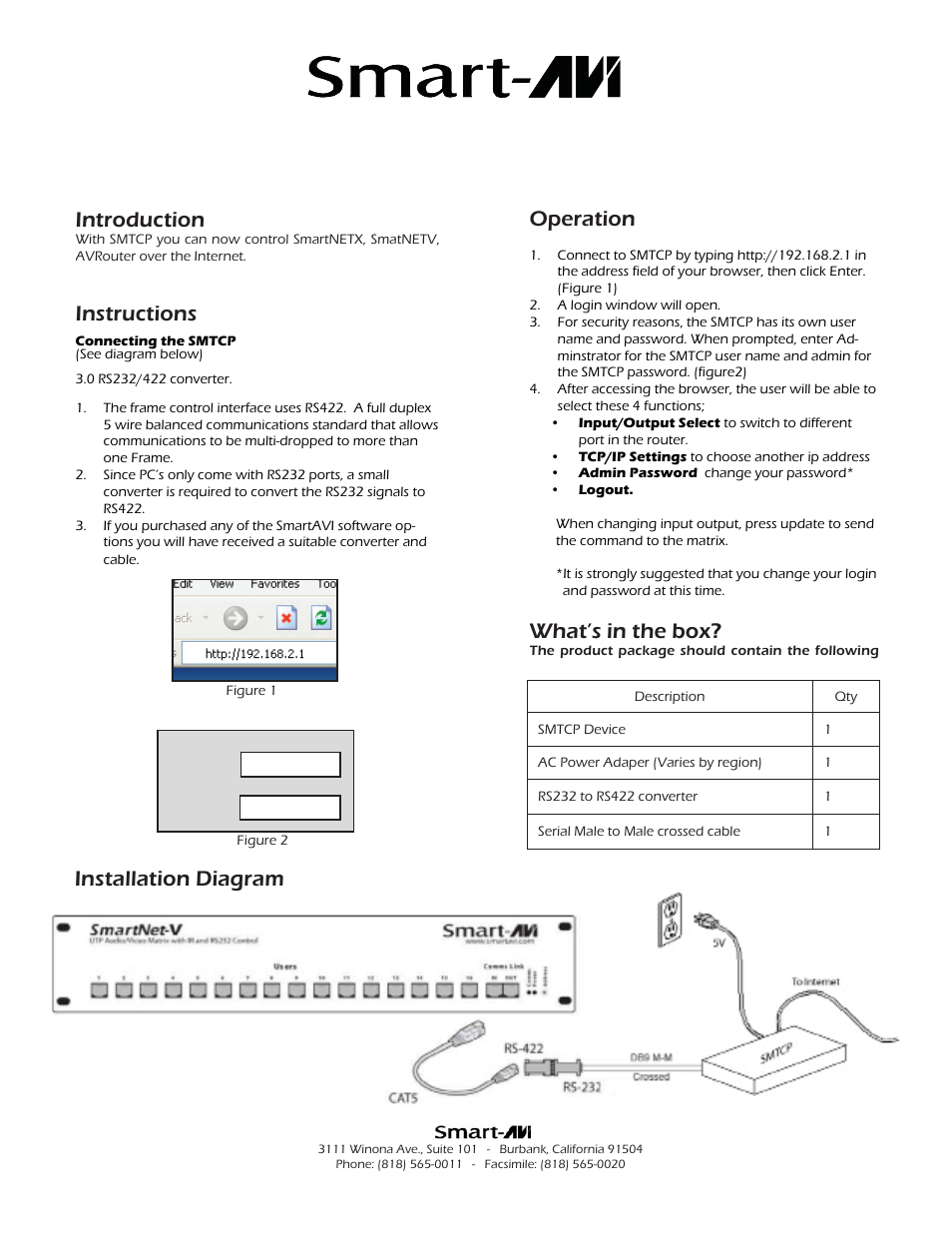 Smart Avi SMTCP User Manual | 1 page