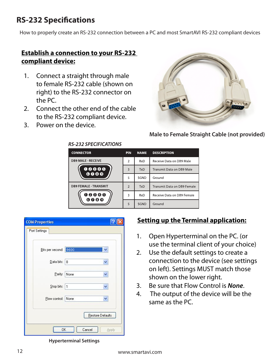 Rs-232 specifications | Smart Avi SM-RS232 User Manual | Page 12 / 16