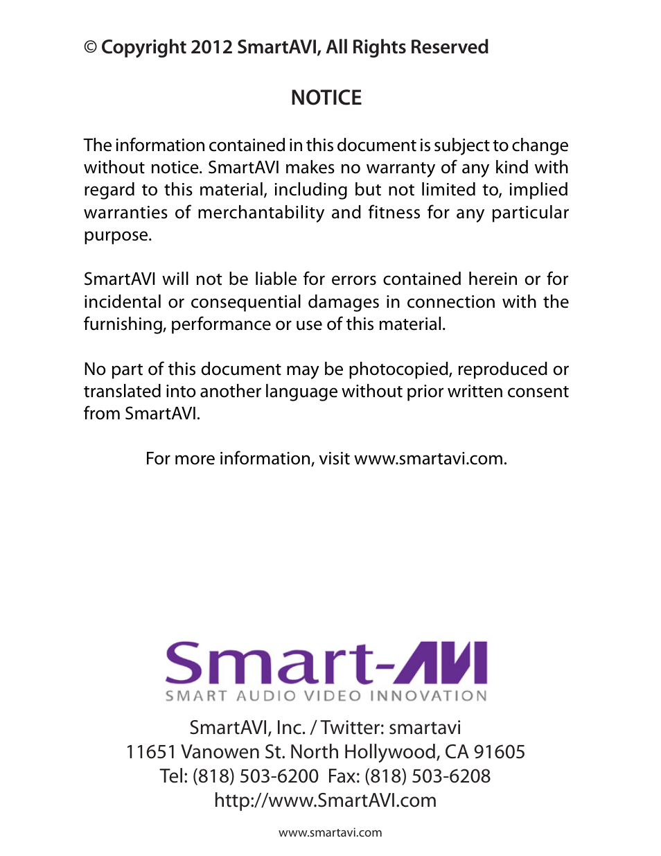 Notice | Smart Avi SM-RS232 User Manual | Page 16 / 16