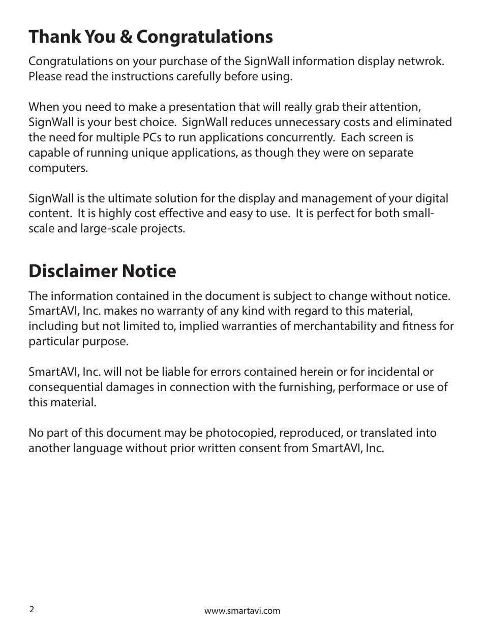 Smart Avi SignWall User Manual | Page 2 / 16