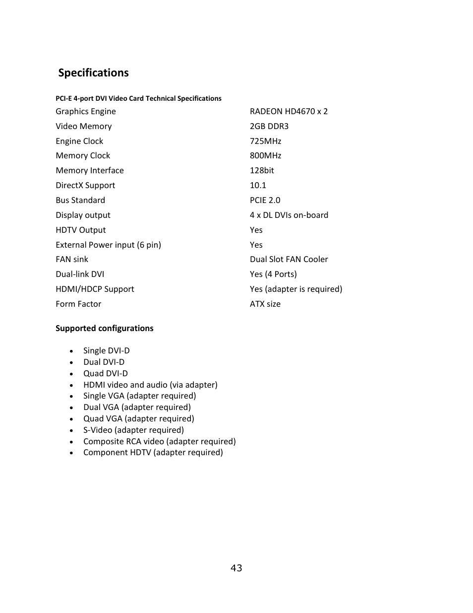 Specifications | Smart Avi PresenterWall User Manual | Page 43 / 48