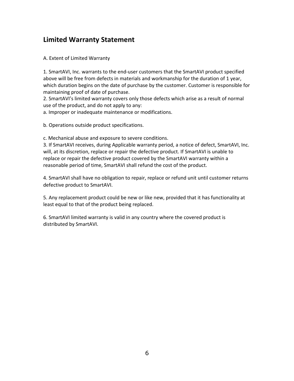 Limited warranty statement | Smart Avi PresenterWall User Manual | Page 6 / 48