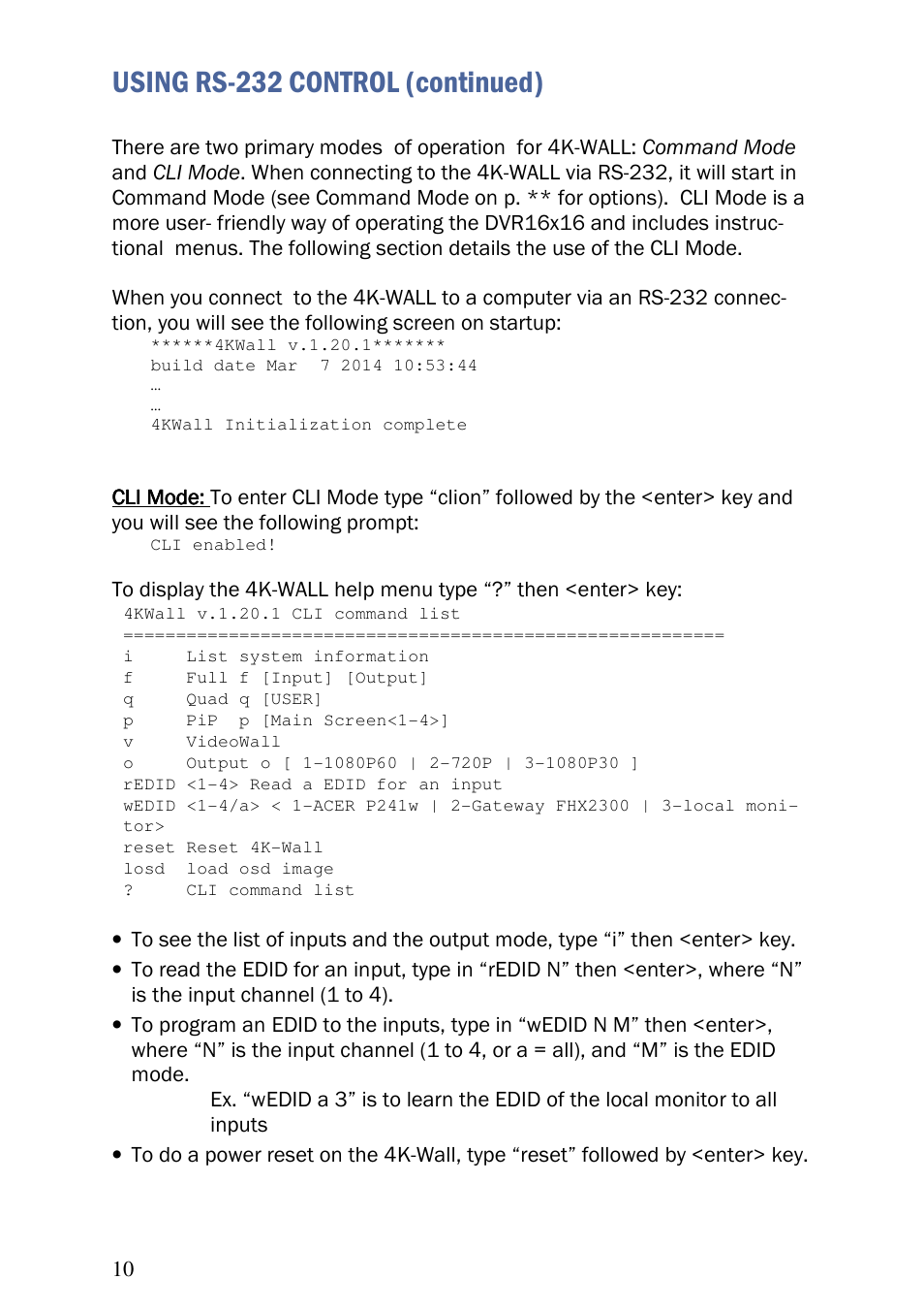 Using rs-232 control (continued) | Smart Avi 4K-Wall User Manual | Page 10 / 16