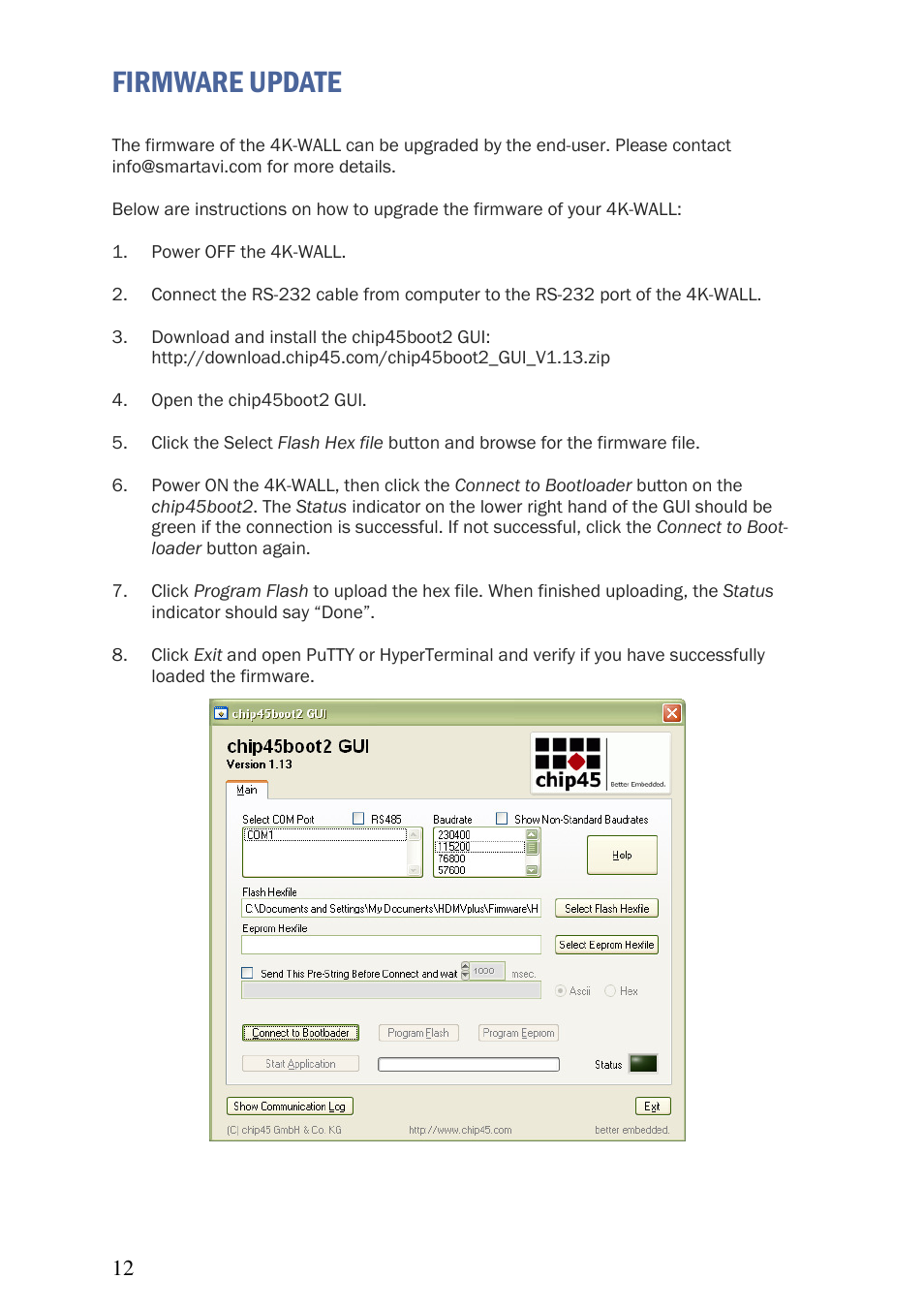 Firmware update | Smart Avi 4K-Wall User Manual | Page 12 / 16