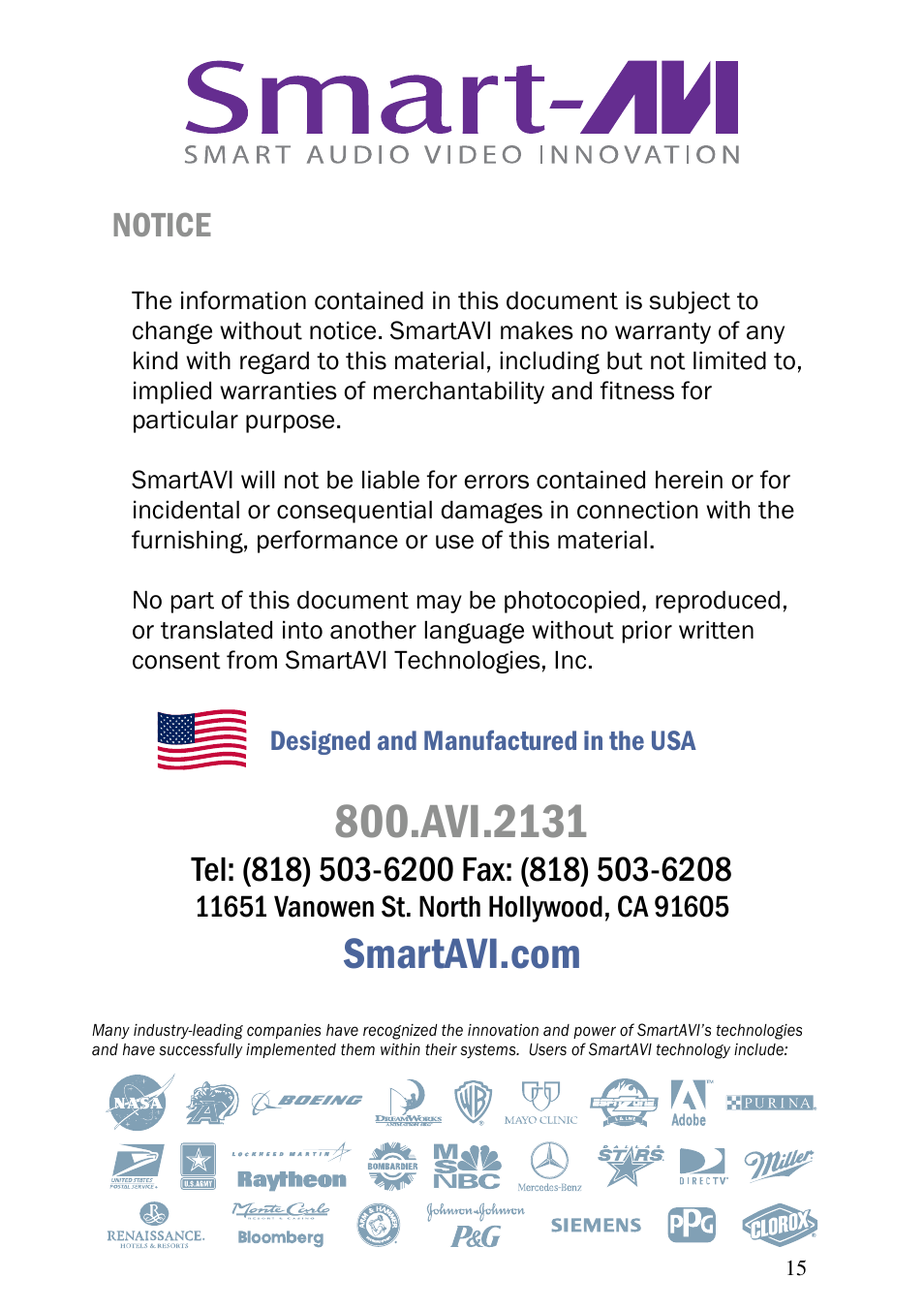 Avi.2131, Notice | Smart Avi 4K-Wall User Manual | Page 15 / 16