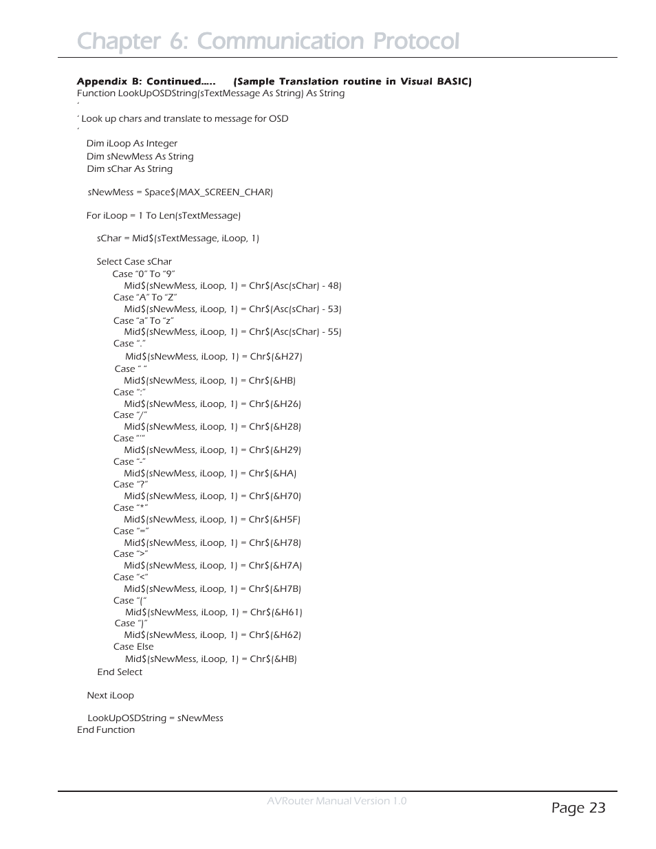 Chapter 6: communication protocol | Smart Avi AVRouter User Manual | Page 23 / 26