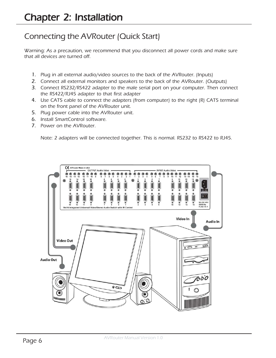 Chapter 2: installation, Connecting the avrouter (quick start) | Smart Avi AVRouter User Manual | Page 6 / 26