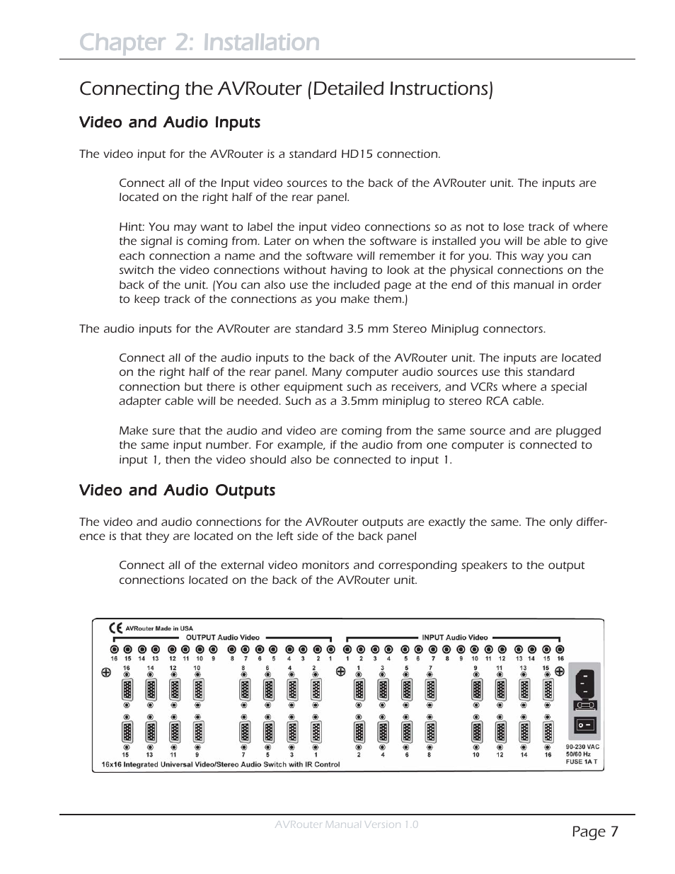 Chapter 2: installation, Connecting the avrouter (detailed instructions) | Smart Avi AVRouter User Manual | Page 7 / 26