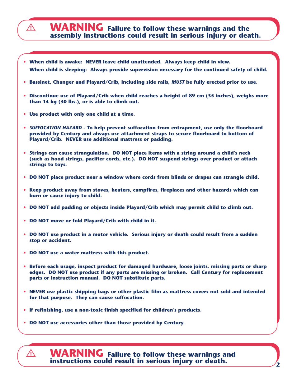 Warning | Century PM-1763AA User Manual | Page 3 / 12