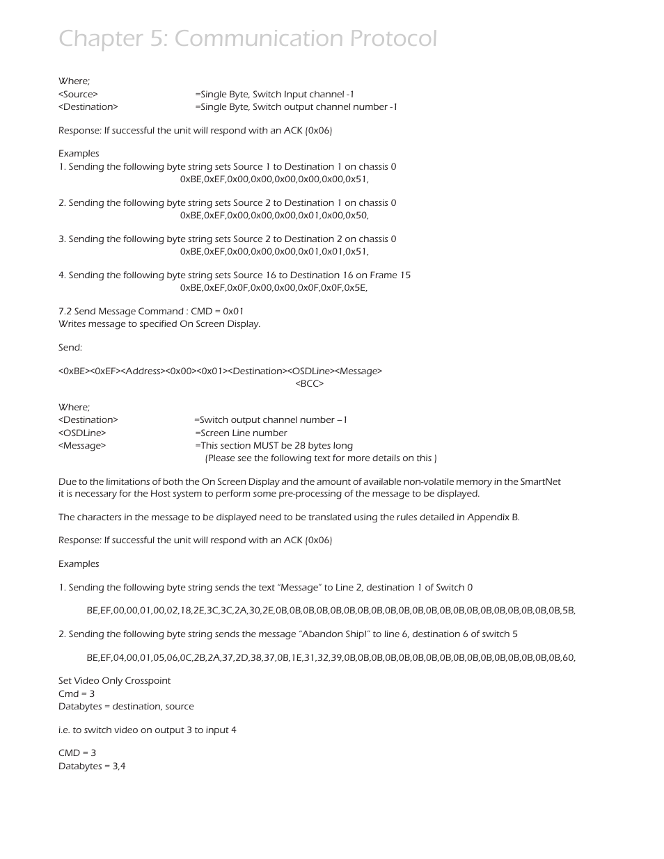 Chapter 5: communication protocol | Smart Avi HDTV Router User Manual | Page 16 / 23