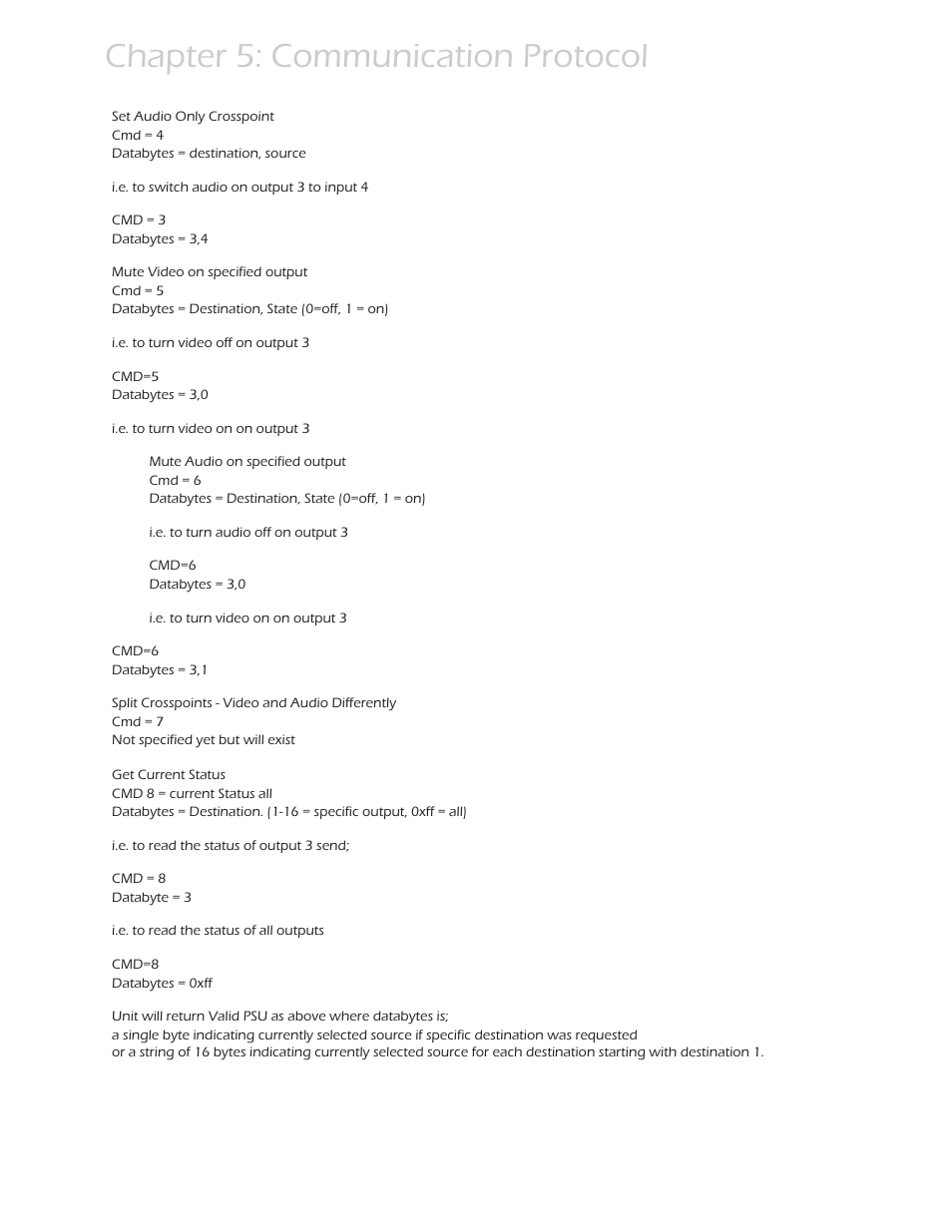 Chapter 5: communication protocol | Smart Avi HDTV Router User Manual | Page 17 / 23