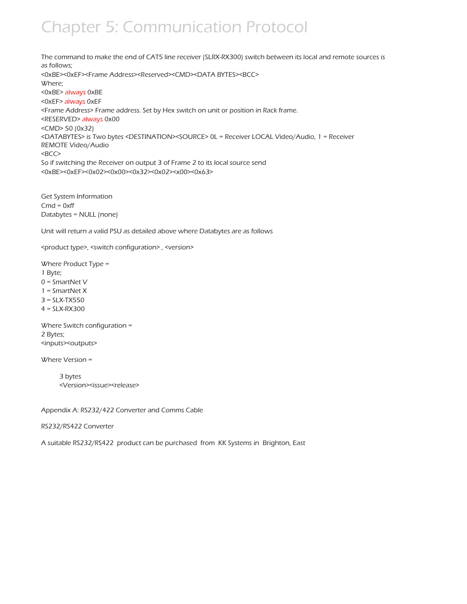 Chapter 5: communication protocol | Smart Avi HDTV Router User Manual | Page 18 / 23