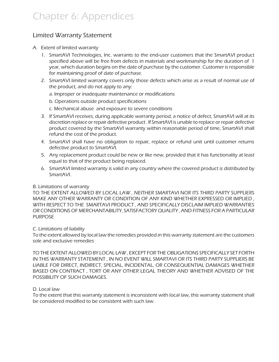 Chapter 6: appendices | Smart Avi HDTV Router User Manual | Page 21 / 23