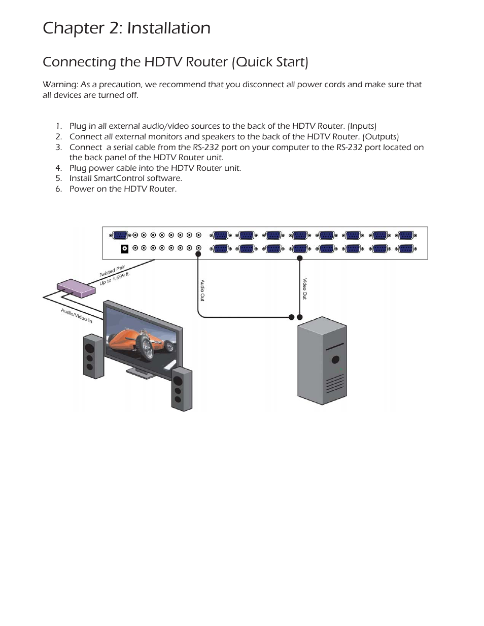 Chapter 2: installation, Connecting the hdtv router (quick start) | Smart Avi HDTV Router User Manual | Page 6 / 23