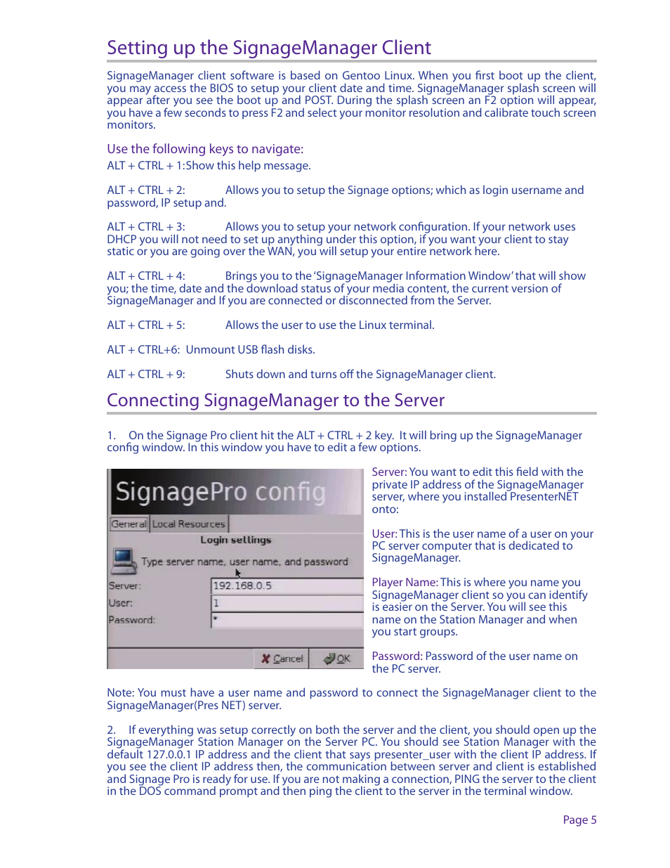 Setting up the signagemanager client, Connecting signagemanager to the server | Smart Avi Digital Signage Manager User Manual | Page 5 / 8