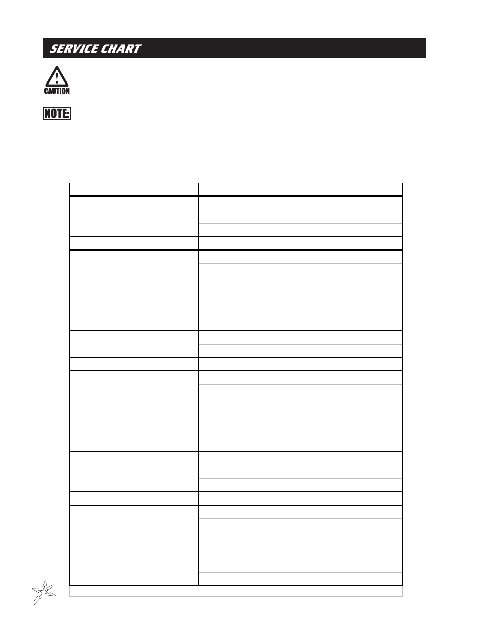 Service chart | Smithco Diesel Super Rake 17-001 Maintenance Manual User Manual | Page 12 / 33