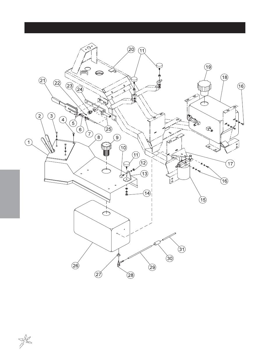 Left fender and tank drawing | Smithco Diesel Super Rake 17-001-B (sn 2564 – 2620) Parts & Service Manual User Manual | Page 26 / 108