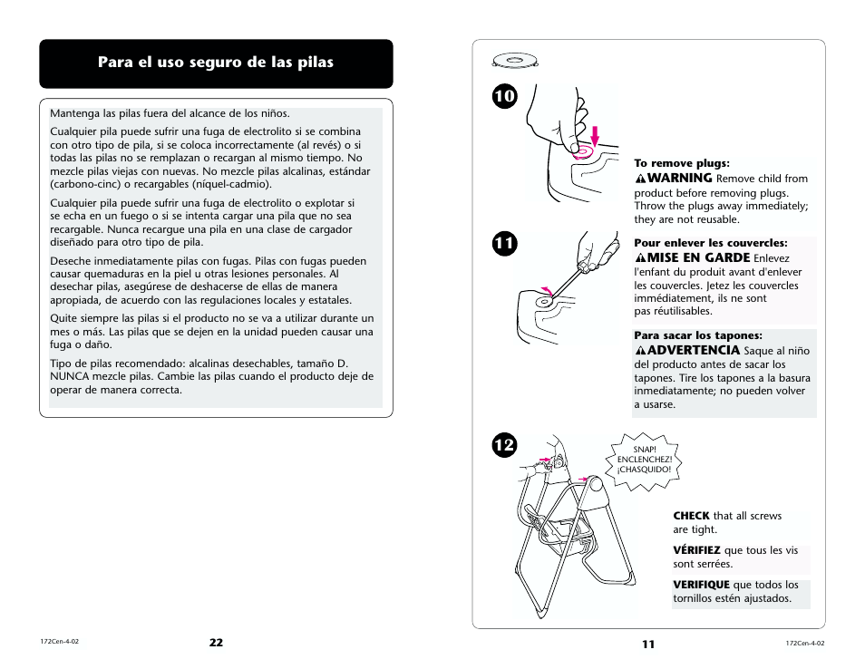 Para el uso seguro de las pilas | Century Model 1470 User Manual | Page 22 / 32