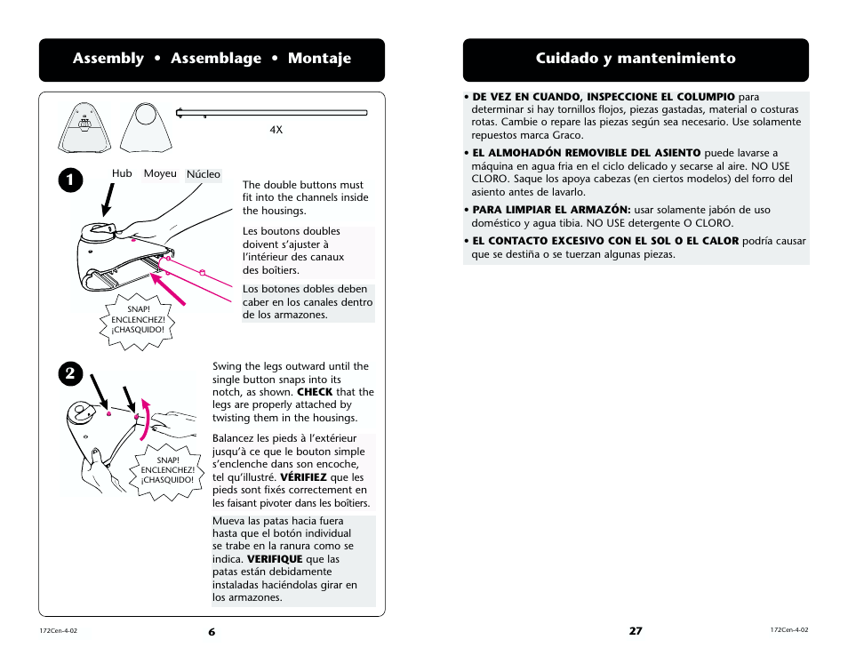 Assembly • assemblage • montaje, Cuidado y mantenimiento | Century Model 1470 User Manual | Page 27 / 32
