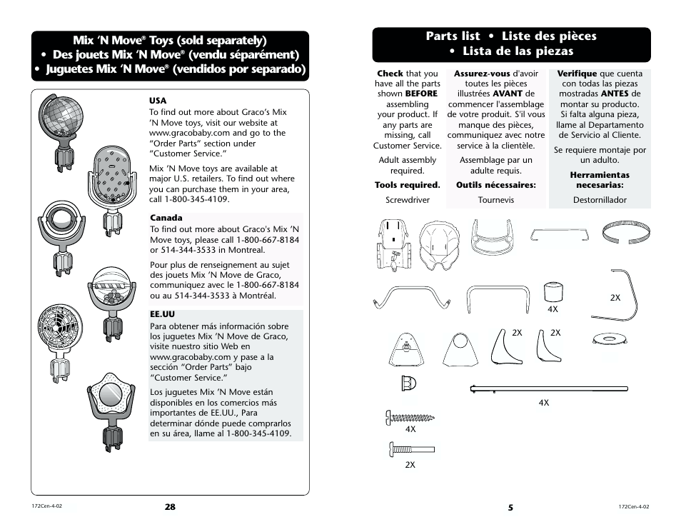 Mix ‘n move, Toys (sold separately) • des jouets mix ‘n move, Vendu séparément) • juguetes mix ‘n move | Vendidos por separado) | Century Model 1470 User Manual | Page 28 / 32