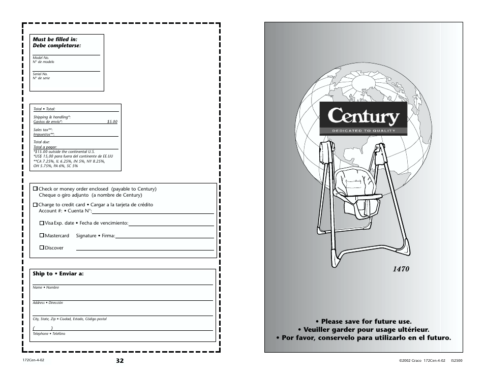 Century Model 1470 User Manual | Page 32 / 32