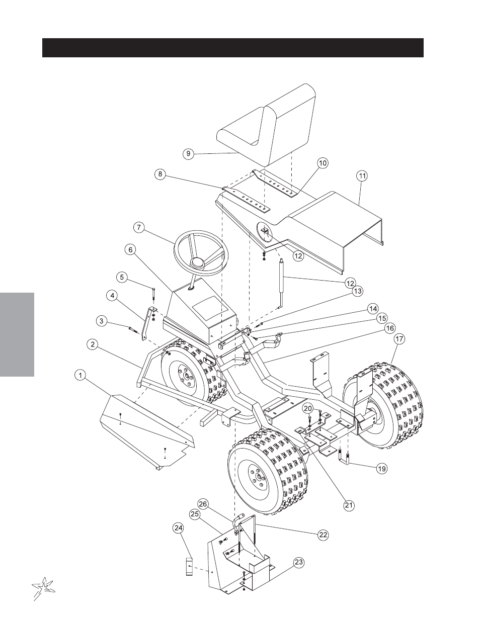 Main frame drawing | Smithco Super Rake 13-55х (sn 6201 – 6279/1080 – 1120) Parts & Service Manual User Manual | Page 26 / 124