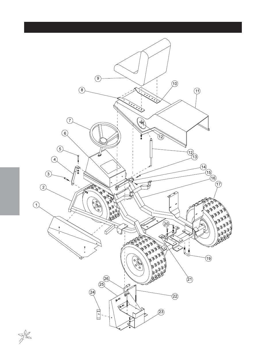 Main frame drawing | Smithco Super Rake 13-55х (sn 6201 – 6279/1080 – 1120) Parts & Service Manual User Manual | Page 28 / 124