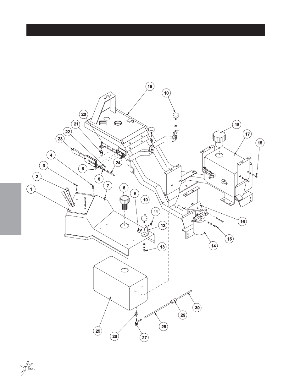 Left fender and tank drawing | Smithco Super Rake 13-55х (sn 6201 – 6279/1080 – 1120) Parts & Service Manual User Manual | Page 34 / 124