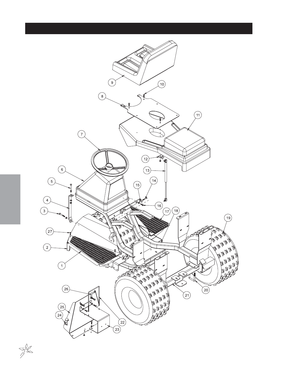 Main frame drawing | Smithco Super Rake 13-55х (sn 6450 – 6594/1200-1301) Parts & Service Manual User Manual | Page 20 / 112