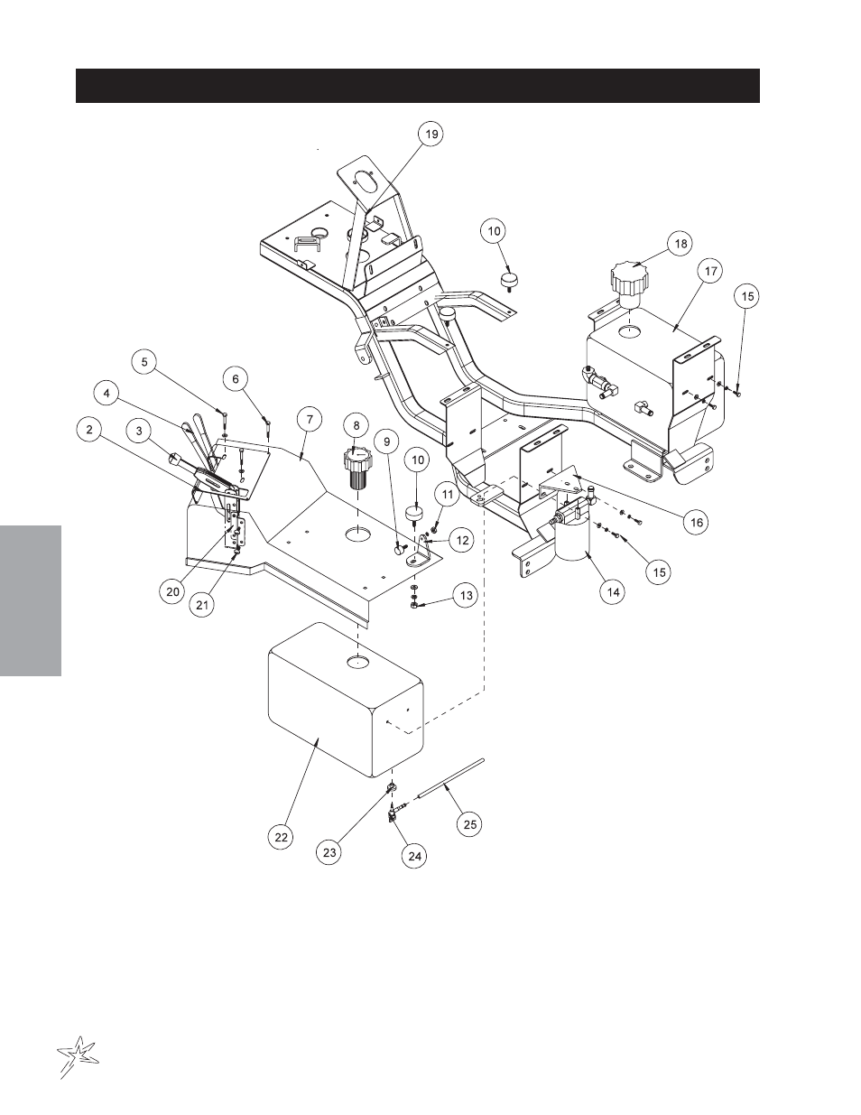 Left fender and tank drawing | Smithco Super Rake 13-55х (sn 6450 – 6594/1200-1301) Parts & Service Manual User Manual | Page 30 / 112