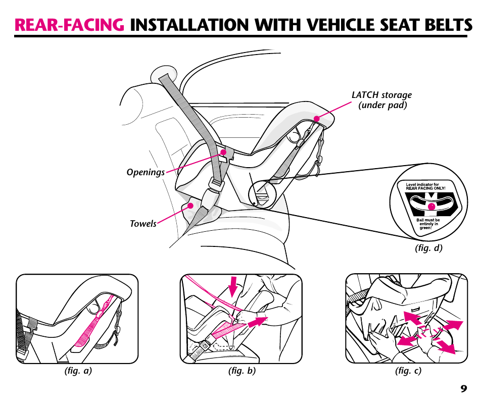 Rear-facing installation with vehicle seat belts | Century 44164 User Manual | Page 11 / 40