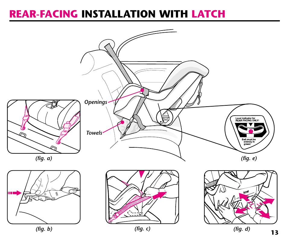 Rear-facing installation with latch | Century 44164 User Manual | Page 15 / 40