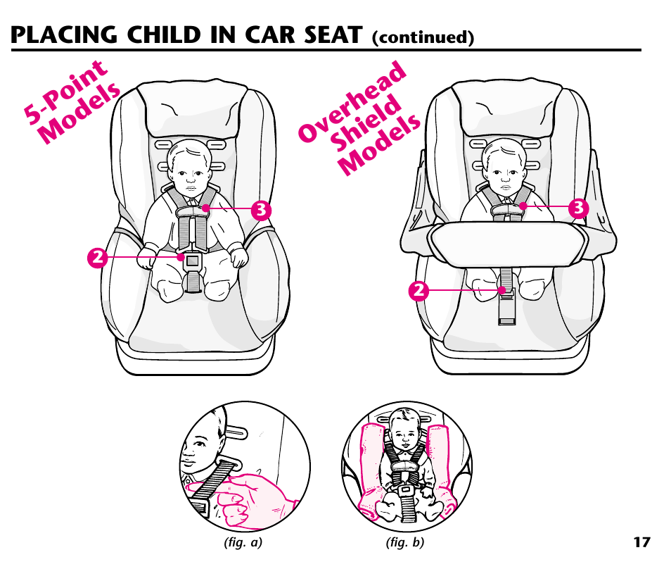 Point models overhead shield models, Placing child in car seat | Century 44164 User Manual | Page 19 / 40